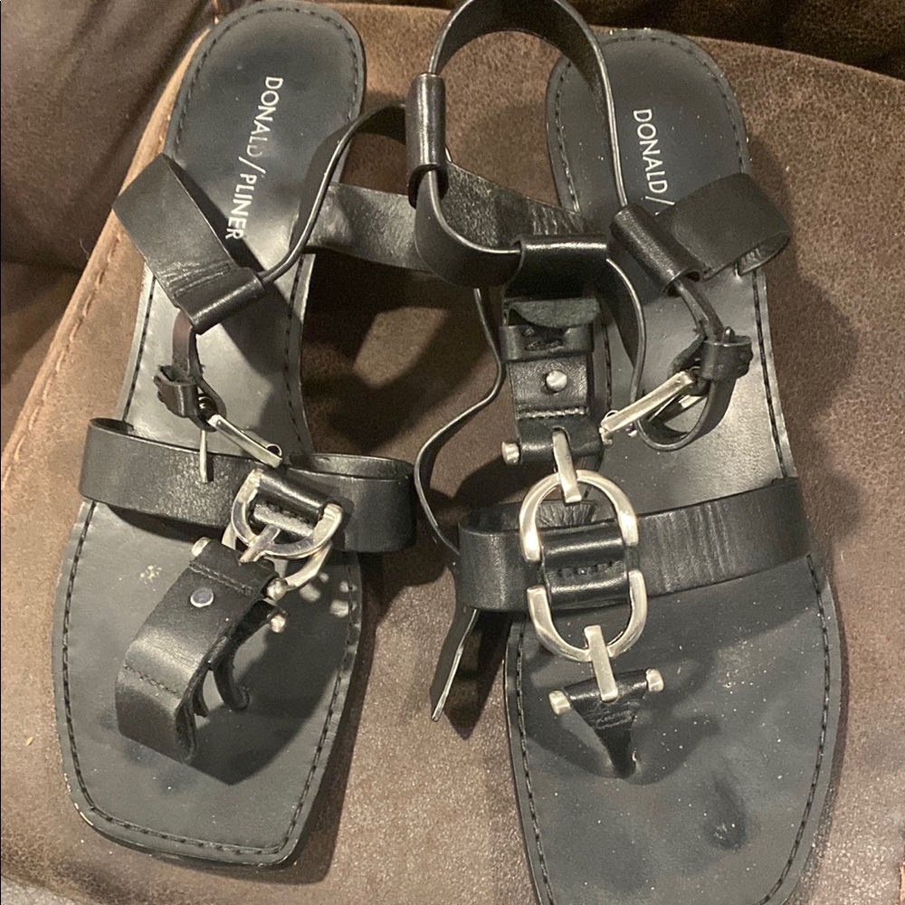 Donald J. Pliner Black Sandals with Silver Accents